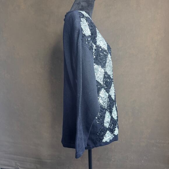 Vintage Contessa by Joyce Sequin Beaded Sweater Black Silver Argyle 1X Acrylic - Picture 4 of 10